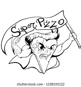 slice of pizza character animation, superhero vector illustration
