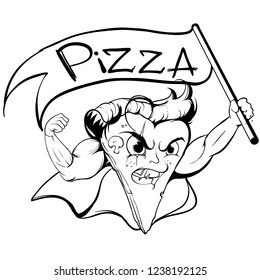 slice of pizza character animation, superhero vector illustration
