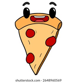 vetor isolado desenhado à mão da ilustração do caractere da pizza da fatia