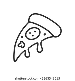 Una rebanada de pizza, el queso está goteando, icono lineal. Línea con trazo editable