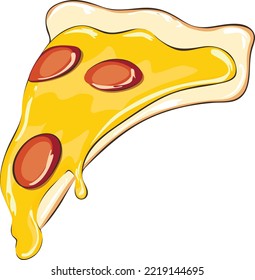 A slice of pizza with cheese and sausage. Vector illustration.