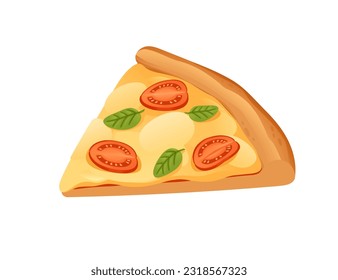 Pizzaausschnitt mit Käsetomate und BasiskVektorgrafik einzeln auf weißem Hintergrund