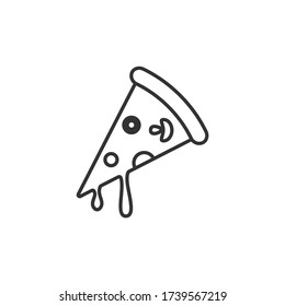 Slice of pizza with cheese. Vector line icon.
