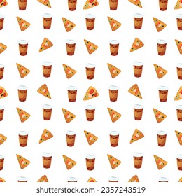 Slice pizza and coffee seamless pattern 