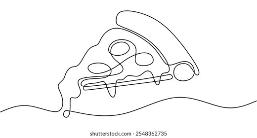 Slice of pizza in continuous line drawing, representing comfort food and minimalist design.