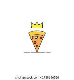 ein Stück Pizza mit Krone. König von Pizza. Königin der Pizza. Modernes, einfaches Lebensmittel-Vektorsymbol, flaches Bildsymbol im trendigen, flachen Design-Stil.