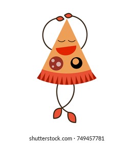 Slice of pizza is dancing. Emoji pizza ballerina dancing