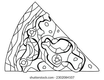 Slice of pizza, decorative zentangle vector illustration for coloring