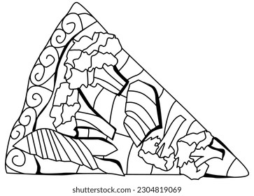 Slice of pizza, decorative zentangle vector illustration for coloring