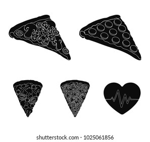 A slice of pizza with different ingredients. Different pizza set collection icons in black style vector symbol stock illustration web.