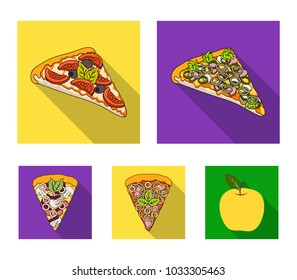A slice of pizza with different ingredients. Different pizza set collection icons in flat style vector symbol stock illustration web.