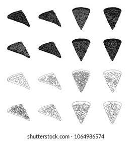 A slice of pizza with different ingredients. Different pizza set collection icons in black,outline style vector symbol stock illustration web.