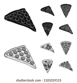 A slice of pizza with different ingredients. Different pizza set collection icons in black,monochrome style vector symbol stock illustration web.