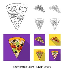 A slice of pizza with different ingredients. Different pizza set collection icons in outline,flat style vector symbol stock illustration web.