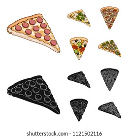 A slice of pizza with different ingredients. Different pizza set collection icons in cartoon,black style vector symbol stock illustration web.