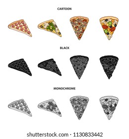 A slice of pizza with different ingredients. Different pizza set collection icons in cartoon,black,monochrome style vector symbol stock illustration web.