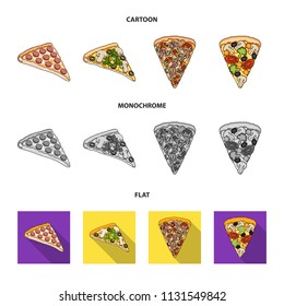 A slice of pizza with different ingredients. Different pizza set collection icons in cartoon,flat,monochrome style vector symbol stock illustration web.