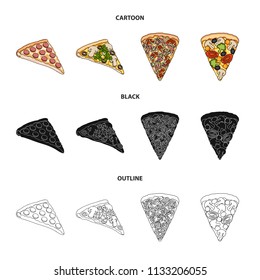 A slice of pizza with different ingredients. Different pizza set collection icons in cartoon,black,outline style vector symbol stock illustration web.
