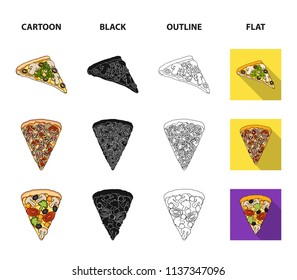 A slice of pizza with different ingredients. Different pizza set collection icons in cartoon,black,outline,flat style vector symbol stock illustration web.