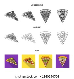 A slice of pizza with different ingredients. Different pizza set collection icons in flat,outline,monochrome style vector symbol stock illustration web.