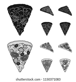 A slice of pizza with different ingredients. Different pizza set collection icons in black,monochrome style vector symbol stock illustration web.