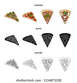 A slice of pizza with different ingredients. Different pizza set collection icons in cartoon,black,outline style vector symbol stock illustration web.
