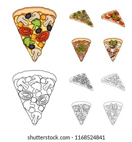 A slice of pizza with different ingredients. Different pizza set collection icons in cartoon,outline style vector symbol stock illustration web.