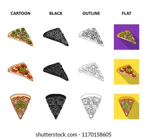 A slice of pizza with different ingredients. Different pizza set collection icons in cartoon,black,outline,flat style vector symbol stock illustration web.