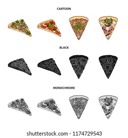 A slice of pizza with different ingredients. Different pizza set collection icons in cartoon,black,monochrome style vector symbol stock illustration web.
