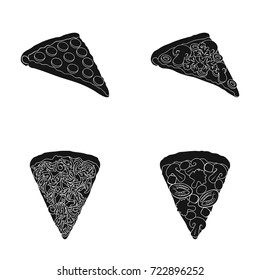 A slice of pizza with different ingredients. Different pizza set collection icons in black style vector symbol stock illustration web.