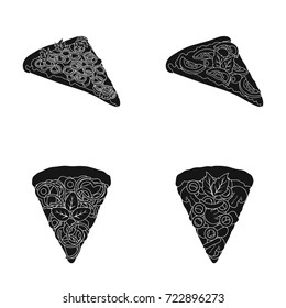 A slice of pizza with different ingredients. Different pizza set collection icons in black style vector symbol stock illustration web.