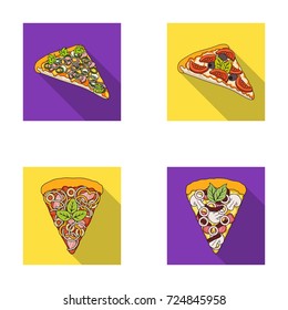 A slice of pizza with different ingredients. Different pizza set collection icons in flat style vector symbol stock illustration web.