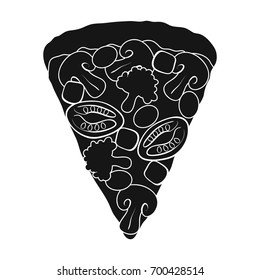 A slice of pizza with different ingredients. Different pizza single icon in black style vector symbol stock illustration web.