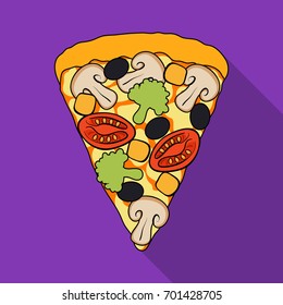 A slice of pizza with different ingredients. Different pizza single icon in flat style vector symbol stock illustration web.