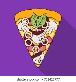 A slice of pizza with different ingredients. Different pizza single icon in flat style vector symbol stock illustration web.