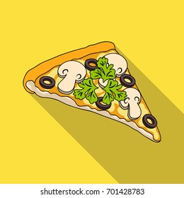 A slice of pizza with different ingredients. Different pizza single icon in flat style vector symbol stock illustration web.