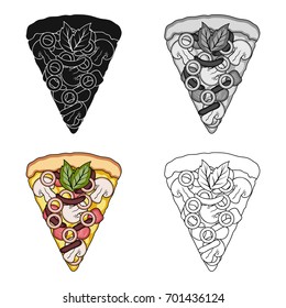 A slice of pizza with different ingredients. Different pizza single icon in cartoon style vector symbol stock illustration web.
