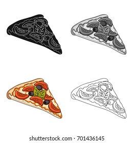 A slice of pizza with different ingredients. Different pizza single icon in cartoon style vector symbol stock illustration web.