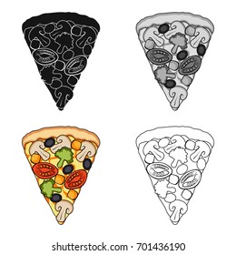 A slice of pizza with different ingredients. Different pizza single icon in cartoon style vector symbol stock illustration web.