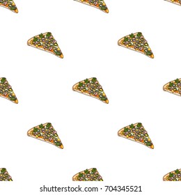 A slice of pizza with different ingredients. Different pizza single icon in cartoon style vector symbol stock illustration web.