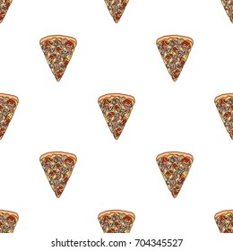A slice of pizza with different ingredients. Different pizza single icon in cartoon style vector symbol stock illustration web.
