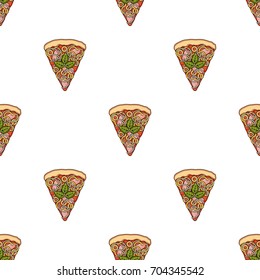 A slice of pizza with different ingredients. Different pizza single icon in cartoon style vector symbol stock illustration web.