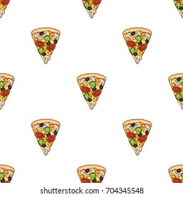 A slice of pizza with different ingredients. Different pizza single icon in cartoon style vector symbol stock illustration web.
