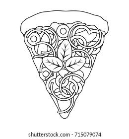 A slice of pizza with different ingredients. Different pizza single icon in outline style vector symbol stock illustration web.