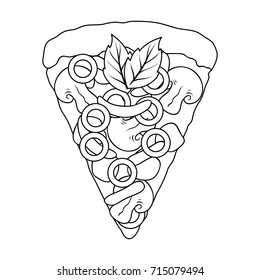 A slice of pizza with different ingredients. Different pizza single icon in outline style vector symbol stock illustration web.