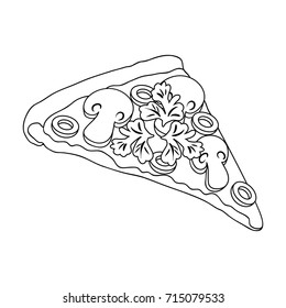 A slice of pizza with different ingredients. Different pizza single icon in outline style vector symbol stock illustration web.