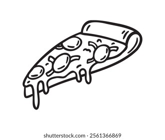 Slice of pizza doodle hand drawn icon. Outline drawing pizza line clipart symbol. Vector illustration