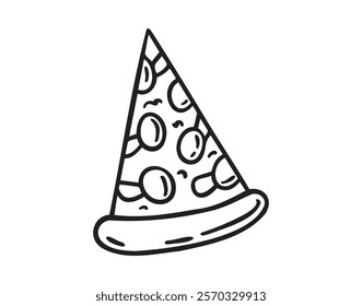 Slice of pizza doodle hand drawn icon. Outline drawing pizza line clipart symbol. Vector illustration