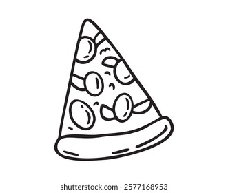 Slice of pizza doodle hand drawn icon. Outline drawing pizza line clipart symbol. Vector illustration