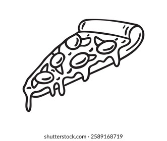 Slice of pizza doodle hand drawn icon. Outline drawing pizza line clipart symbol. Vector illustration